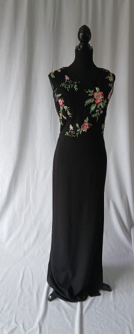 Zwarte gala jurk met bloemen Maat M