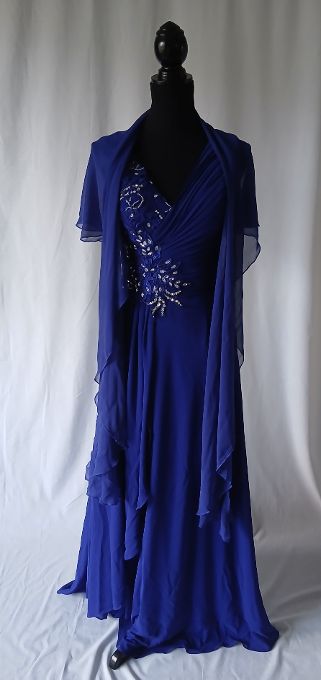 Blauwe jurk met stola Maat S/M